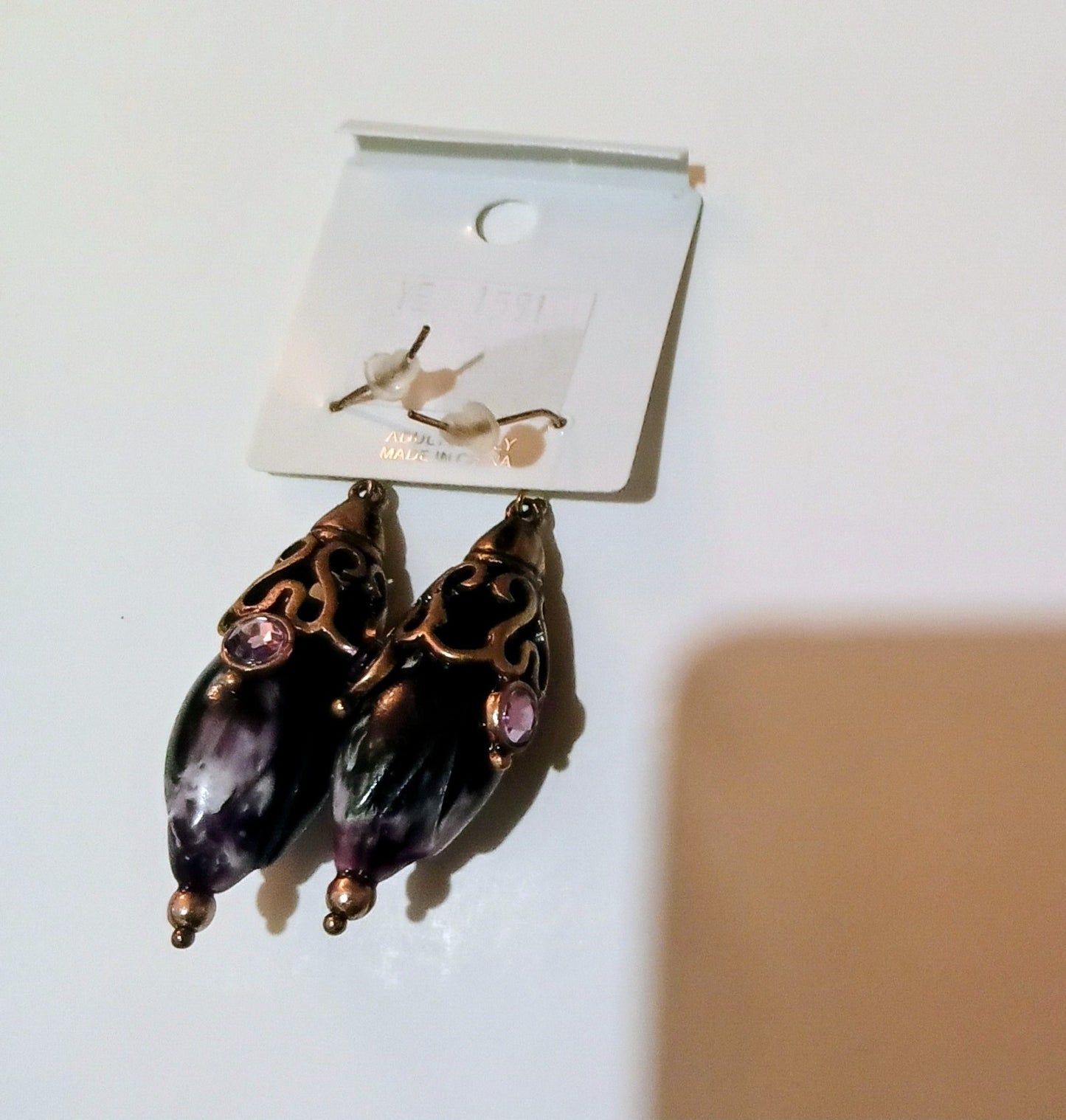 Vintage Purple Marble Drop Fish Hook Earrings