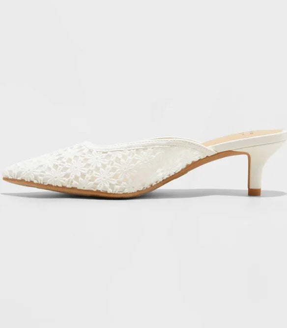 Women's Delilah Floral Embroidered Mule Heels - A New Day Off White Various Sizes