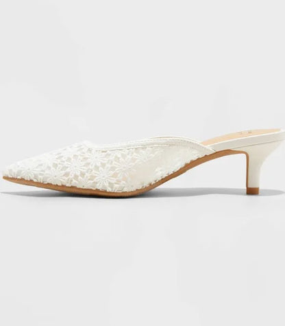 Women's Delilah Floral Embroidered Mule Heels - A New Day Off White Various Sizes