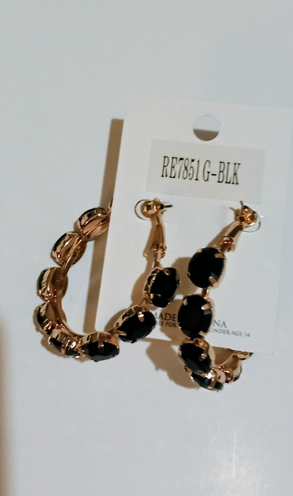 Women's Gold Black Stone Embellished Hoop Statement Earrings