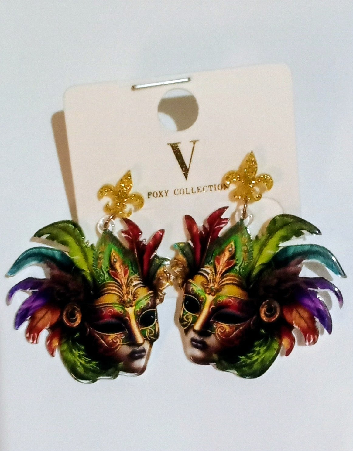 Women's Multi Colored Carnival Mask Acetate Earrings