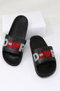 Lipstick And Heart Rhinestone Embellished Black Slides