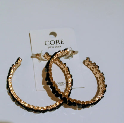 Women's Gold Jet Black Embellished Hoop Statement Earrings