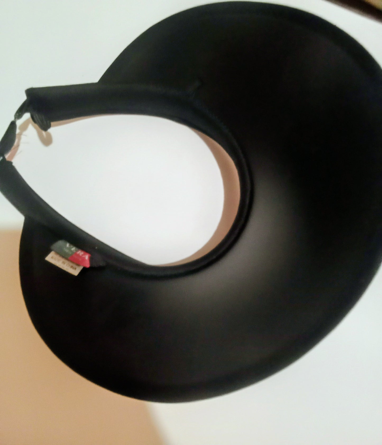 White Linked Print Straw Visor Cap Black Adjustable Strap