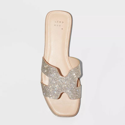 Women's Nina Sliver Rhinestone Flat Sandals A New Day