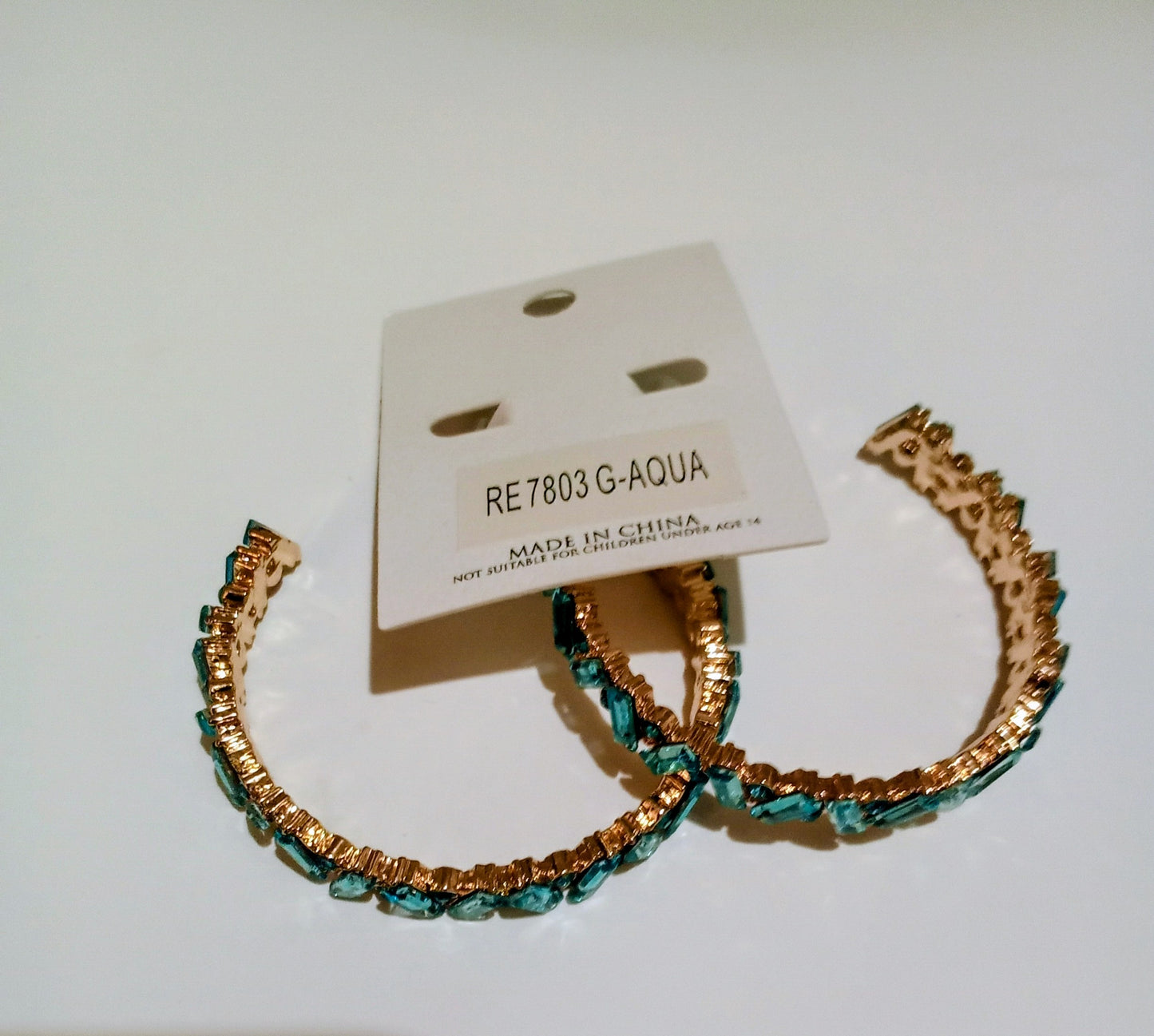 Women's Gold Aqua Stone Embellished Hoop Statement Earrings