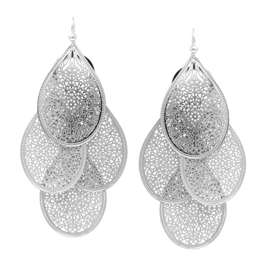 Lightweight Filigree Cutout Chandelier Drop Earrings Silver