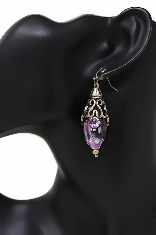 Vintage Purple Marble Drop Fish Hook Earrings