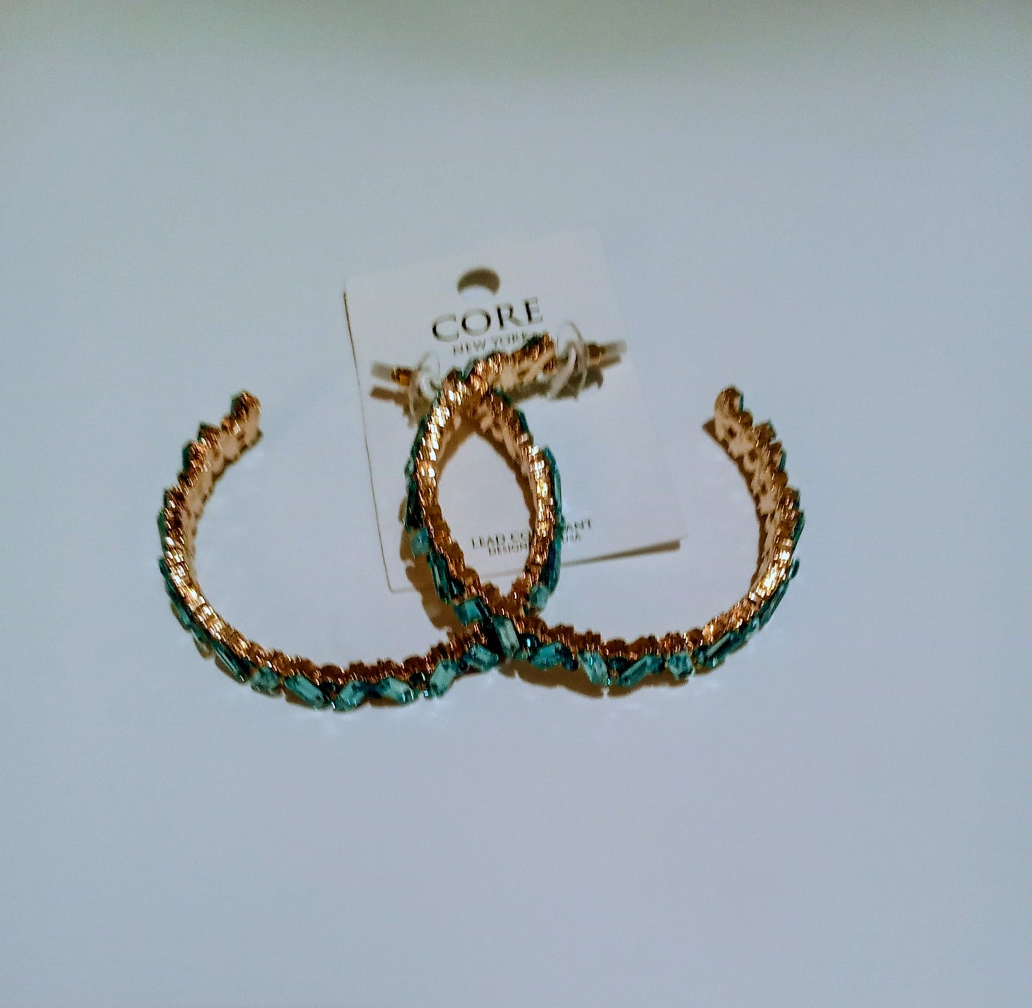 Women's Gold Aqua Stone Embellished Hoop Statement Earrings