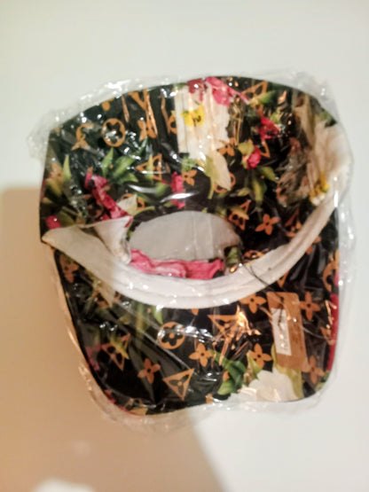 Pink Floral Print Black Baseball Cap With Adjustable Strap