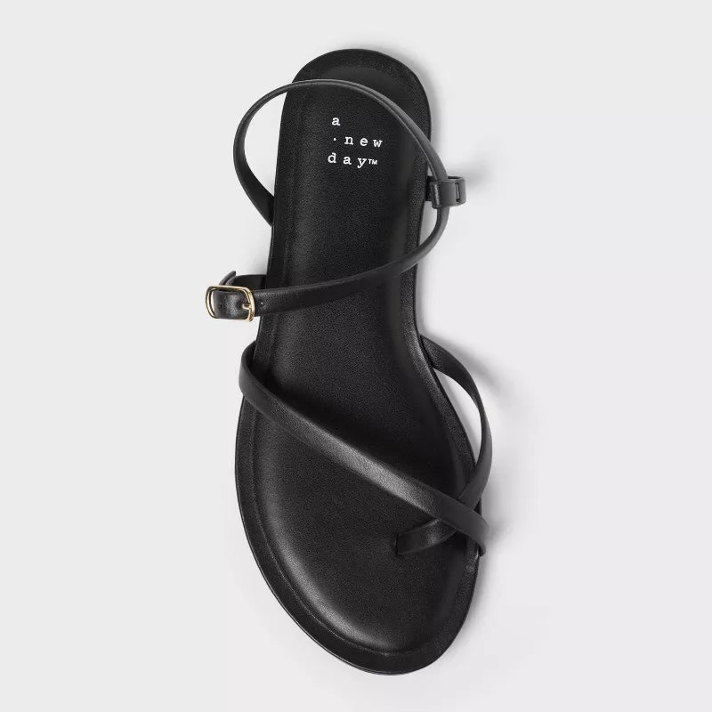 Women's Alexandra Strappy Sandals - A New Day Black Size 7
