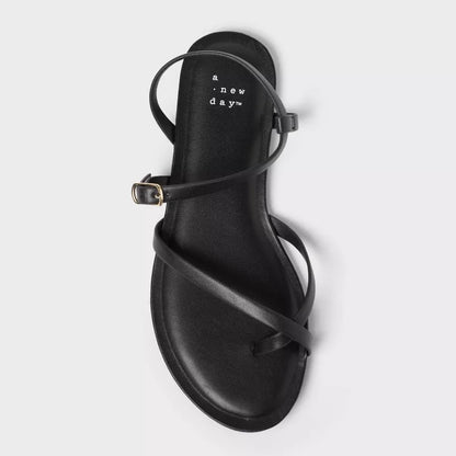 Women's Alexandra Strappy Sandals - A New Day Black Size 7