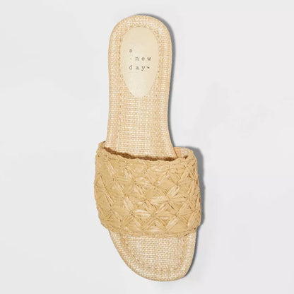 Women's Ariella Woven Raffia Slide Sandals with Memory Foam Insole - A New Day Size 8 Tan